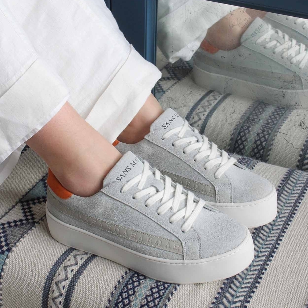 Sans Matin Gaia Platform Sneakers Grey Suede & Orange Nubuck Leather‎ Size 41